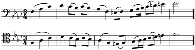 The same tune in tenor and bass clefs